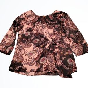 DressBarn Pink Paisley Side Tie 3/4 Sleeve Crew Neck Blouse Size SP NWT